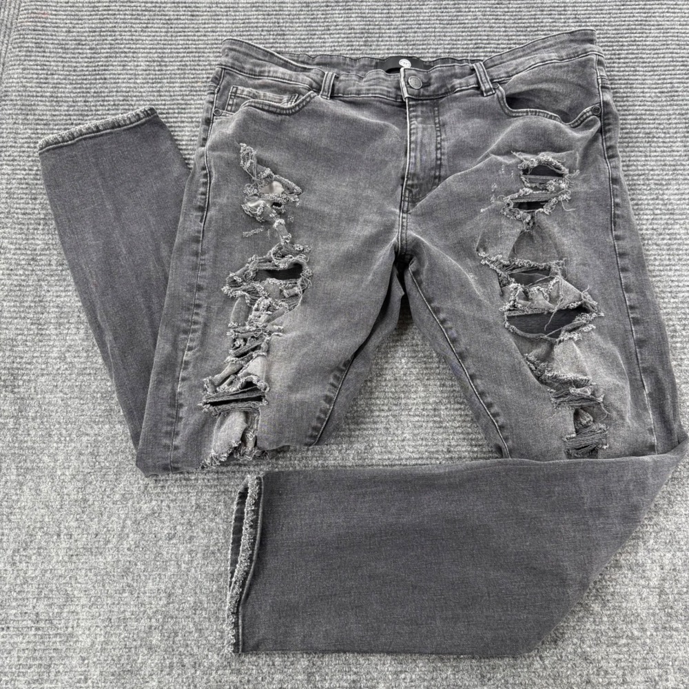 Jordan Craig Sean Fit Mens 40x32 Gray Distressed Ripped Denim Jeans Hip Hop